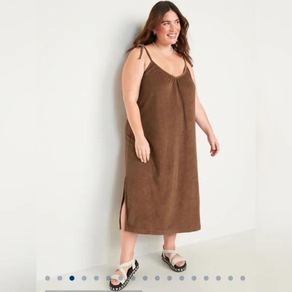 NWT Old Navy Tie-Shoulder V-Neck Terry Midi Swing Dress for Women - Picture 4 of 5